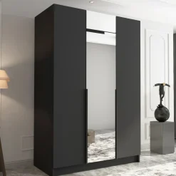 Armadio 150x215h cm 3 ante 1 specchio moderno nero Glammy 3