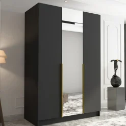Armadio 150x215h cm 3 ante 1 specchio moderno nero oro Glammy 3