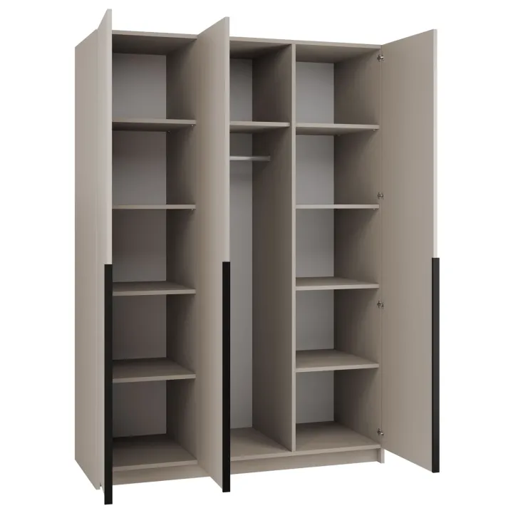 Armadio 150x215h cm 3 ante 1 specchio moderno beige nero Glammy 3