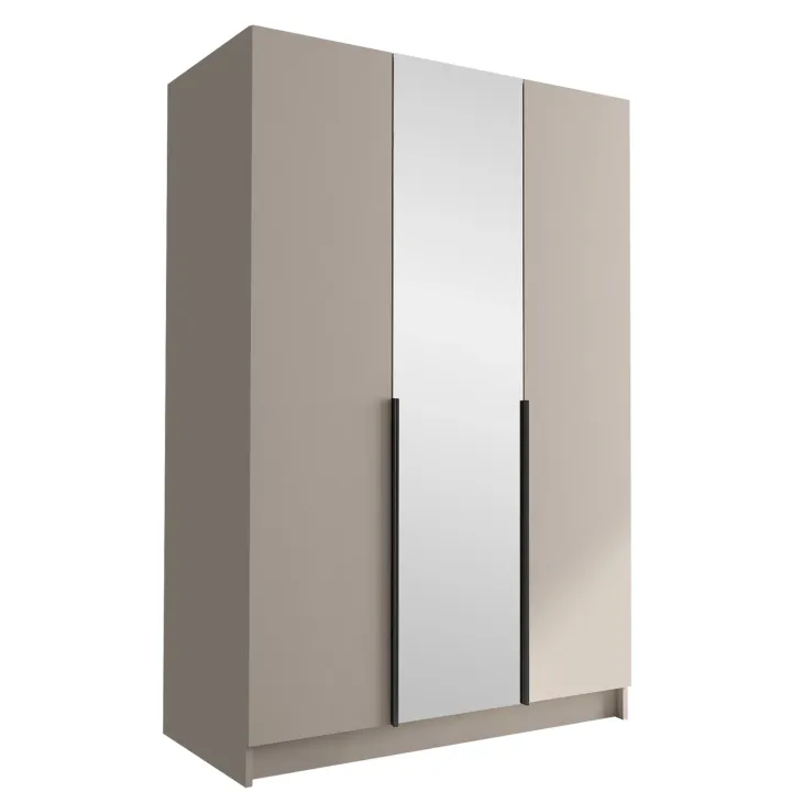 Armadio 150x215h cm 3 ante 1 specchio moderno beige nero Glammy 3
