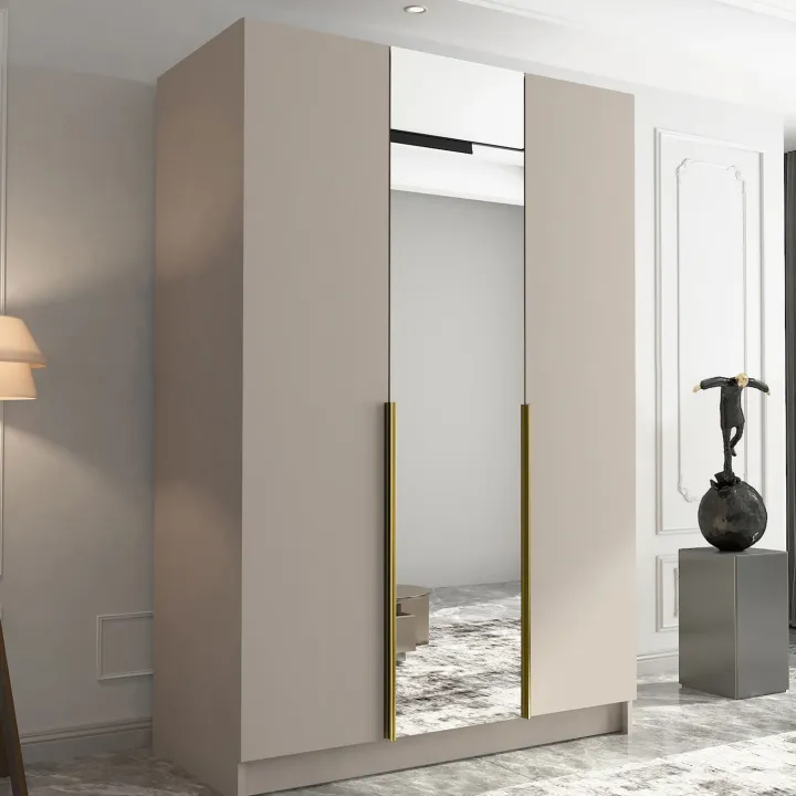 Armadio 150x215h cm 3 ante 1 specchio moderno beige oro Glammy 3