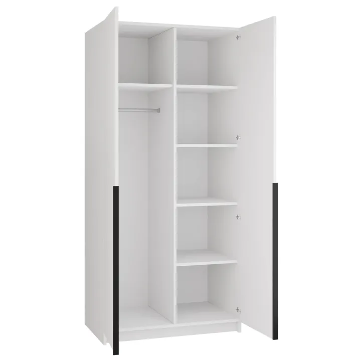 Armadio 100x215h cm 2 ante 1 specchio moderno bianco nero Glammy 2