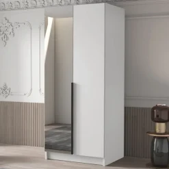 Armadio 100x215h cm 2 ante 1 specchio moderno bianco nero Glammy 2