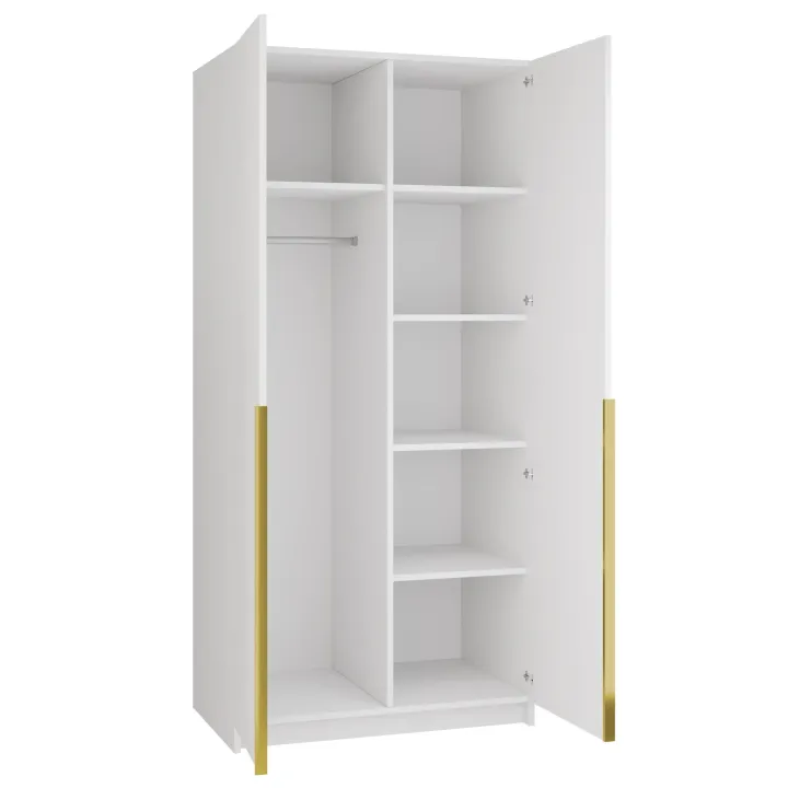 Armadio 100x215h cm 2 ante 1 specchio moderno bianco oro Glammy 2