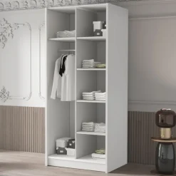 Armadio 100x215h cm 2 ante 1 specchio moderno bianco oro Glammy 2