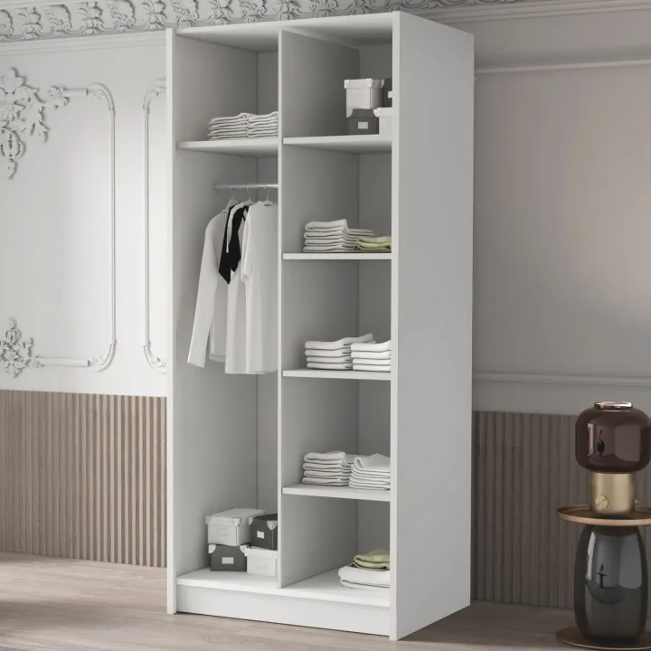 Armadio 100x215h cm 2 ante 1 specchio moderno bianco oro Glammy 2