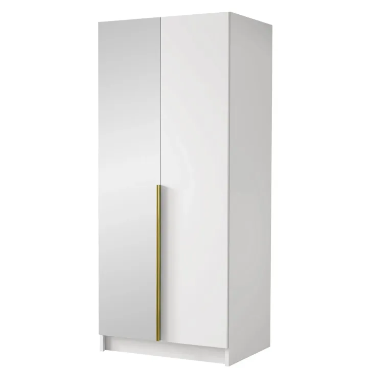 Armadio 100x215h cm 2 ante 1 specchio moderno bianco oro Glammy 2
