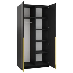 Armadio 100x215h cm 2 ante 1 specchio moderno nero oro Glammy 2