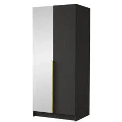 Armadio 100x215h cm 2 ante 1 specchio moderno nero oro Glammy 2