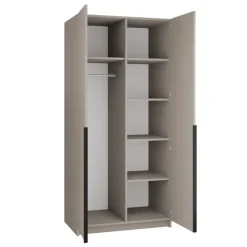 Armadio 100x215h cm 2 ante 1 specchio moderno beige nero Glammy 2