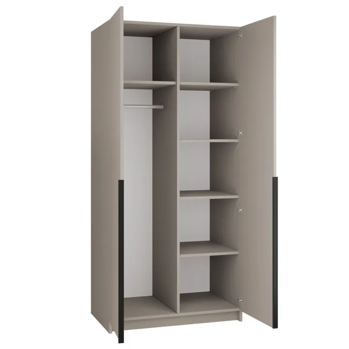 Armadio 100x215h cm 2 ante 1 specchio moderno beige nero Glammy 2