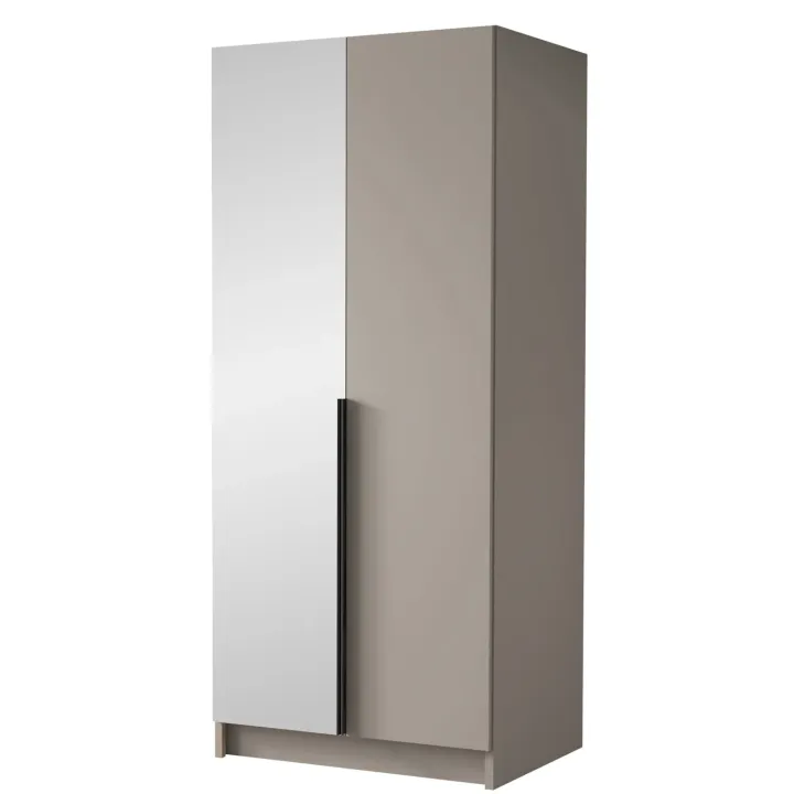 Armadio 100x215h cm 2 ante 1 specchio moderno beige nero Glammy 2