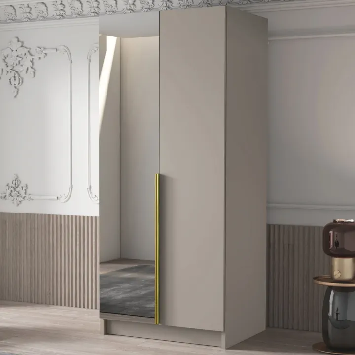 Armadio 100x215h cm 2 ante 1 specchio moderno beige oro Glammy 2