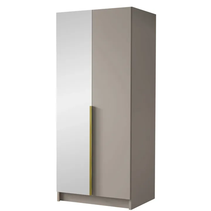 Armadio 100x215h cm 2 ante 1 specchio moderno beige oro Glammy 2
