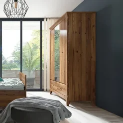 Armadio 144x202h cm 3 ante specchio rovere scuro Lucca