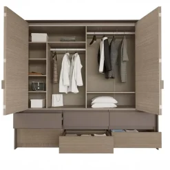 Armadio 240x220h cm 6 cassetti 2 ante a libro rovere scuro marrone Rebecca