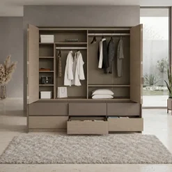 Armadio 240x220h cm 6 cassetti 2 ante a libro rovere scuro marrone Rebecca