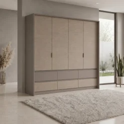 Armadio 240x220h cm 6 cassetti 2 ante a libro rovere scuro marrone Rebecca