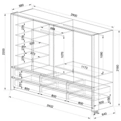 Armadio 240x220h cm 6 cassetti 2 ante a libro rovere scuro marrone Rebecca