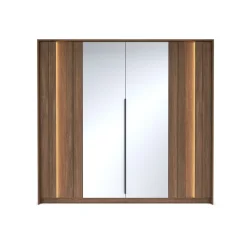 Armadio 223x210h cm con led e specchio 4 ante camera da letto noce Bois