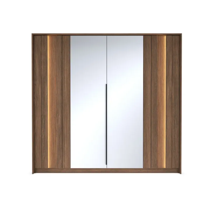 Armadio 223x210h cm con led e specchio 4 ante camera da letto noce Bois