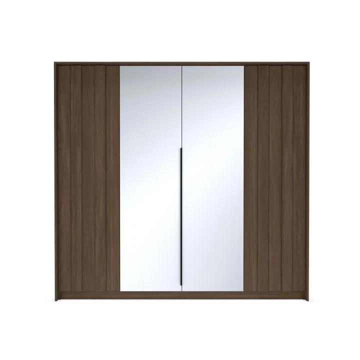 Armadio 223x210h cm con led e specchio 4 ante camera da letto noce Bois