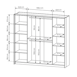 Armadio 223x210h cm con led e specchio 4 ante camera da letto noce Bois