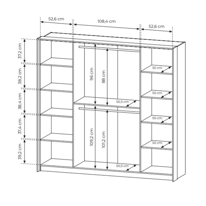 Armadio 223x210h cm con led e specchio 4 ante camera da letto noce Bois
