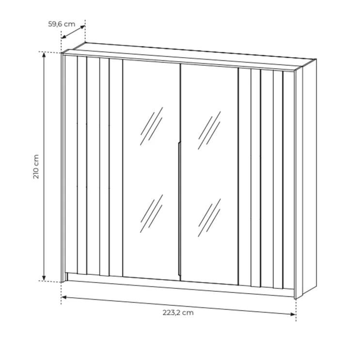 Armadio 223x210h cm con led e specchio 4 ante camera da letto noce Bois