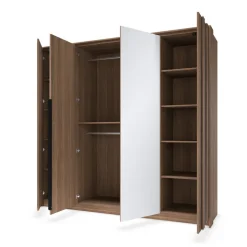 Armadio 223x210h cm con led e specchio 4 ante camera da letto noce Bois
