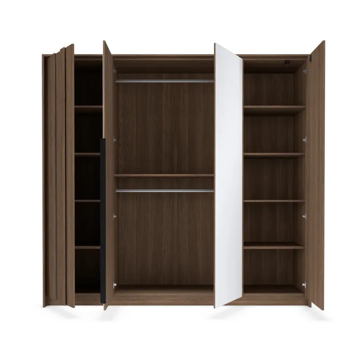 Armadio 223x210h cm con led e specchio 4 ante camera da letto noce Bois