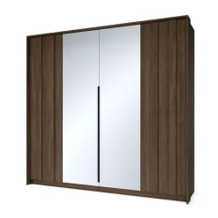 Armadio 223x210h cm con led e specchio 4 ante camera da letto noce Bois