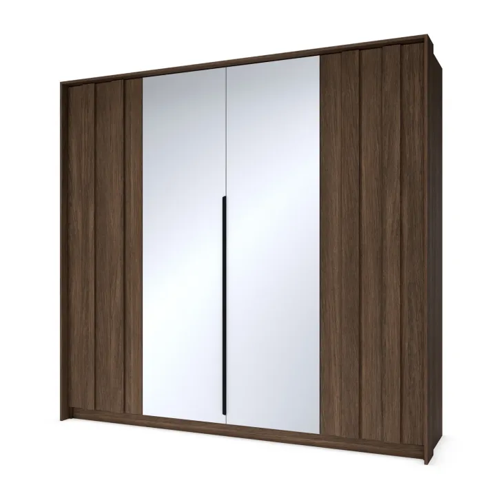 Armadio 223x210h cm con led e specchio 4 ante camera da letto noce Bois