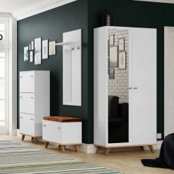Armadio 90x190h cm soggiorno 2 ante con specchio bianco rovere Clea
