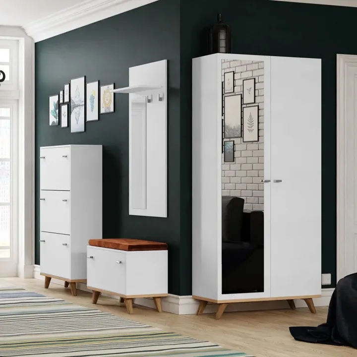 Armadio 90x190h cm soggiorno 2 ante con specchio bianco rovere Clea