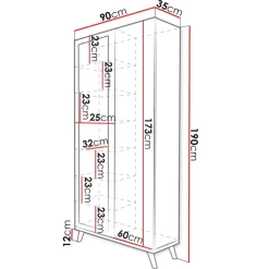 Armadio 90x190h cm soggiorno 2 ante con specchio bianco rovere Clea