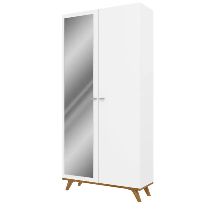 Armadio 90x190h cm soggiorno 2 ante con specchio bianco rovere Clea