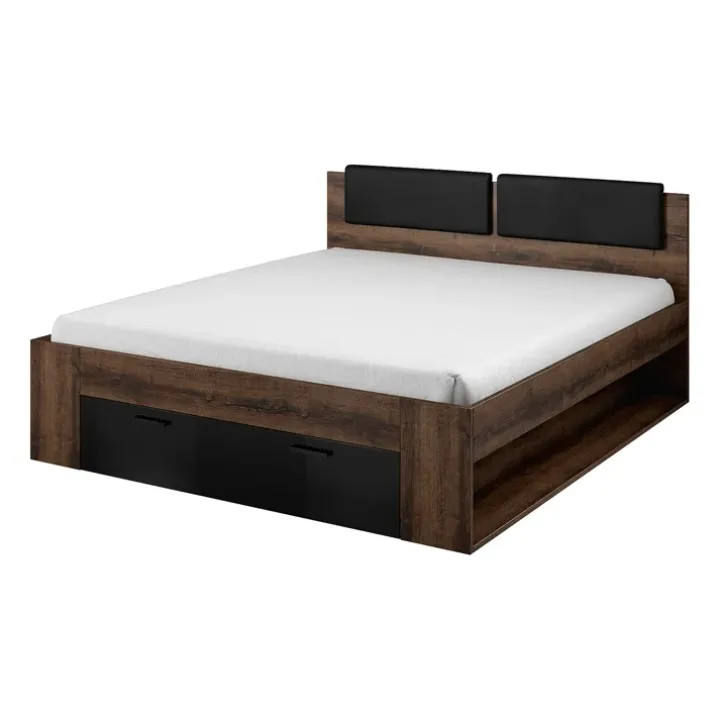 Camera completa con letto matrimoniale 160x200cm rovere scuro nero lucido Cortina Gihome®