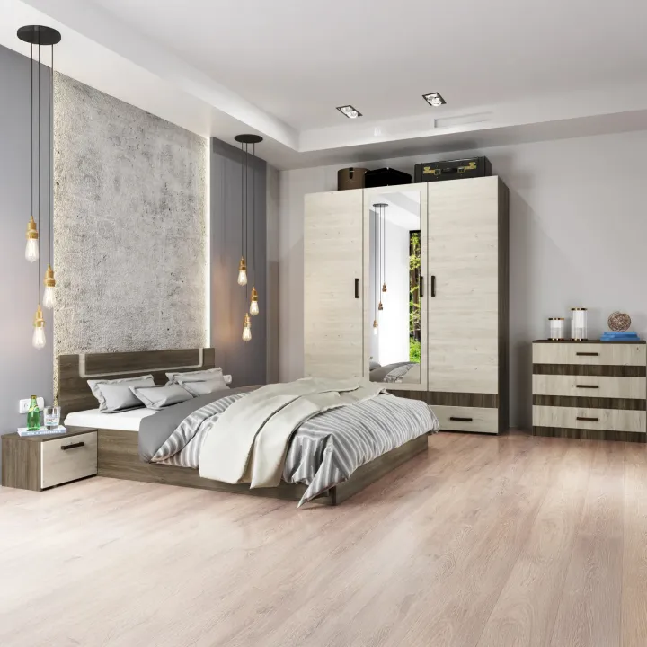 Camera completa matrimoniale con comò moderna rovere scuro e chiaro Rovigo