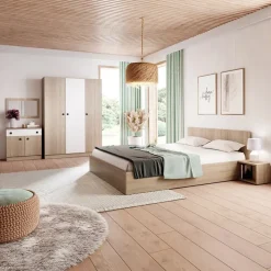 Camera completa matrimoniale con contenitore rovere bianco opaco Vieste