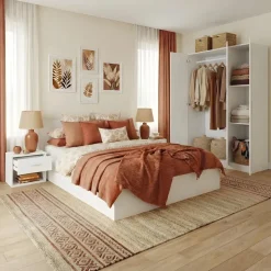 Camera da letto completa matrimoniale bianco con armadio e comodino Verona