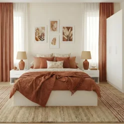 Camera da letto completa matrimoniale bianco con armadio e comodino Verona