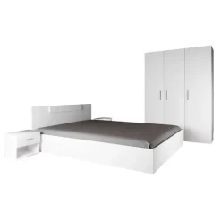 Camera da letto completa matrimoniale bianco con armadio e comodino Verona