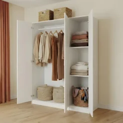 Camera da letto completa matrimoniale bianco con armadio e comodino Verona