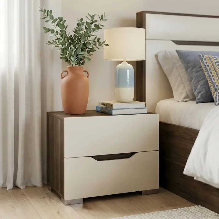 Camera da letto completa matrimoniale con comò noce beige champagne Brasilia