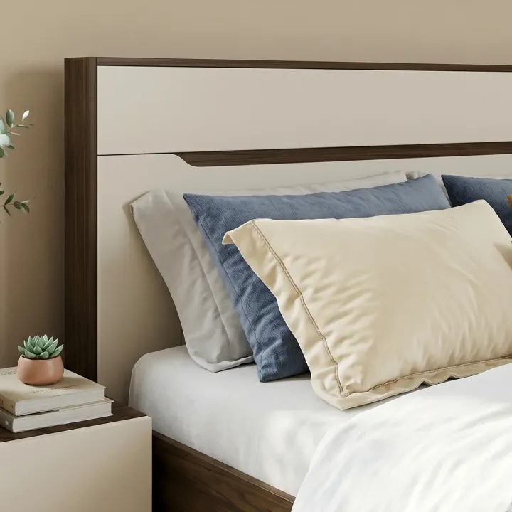 Camera da letto completa matrimoniale con comò noce beige champagne Brasilia