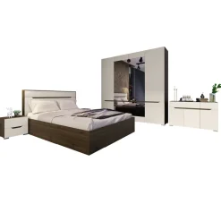 Camera da letto completa matrimoniale con comò noce beige champagne Brasilia
