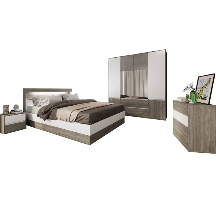 Camera da letto completa matrimoniale con LED rovere scuro bianco opaco Garonna
