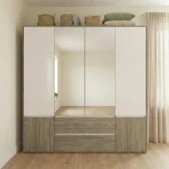 Camera da letto completa matrimoniale con LED rovere scuro bianco opaco Garonna