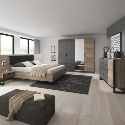 Camera da letto completa matrimoniale moderna grigio quercia Dable